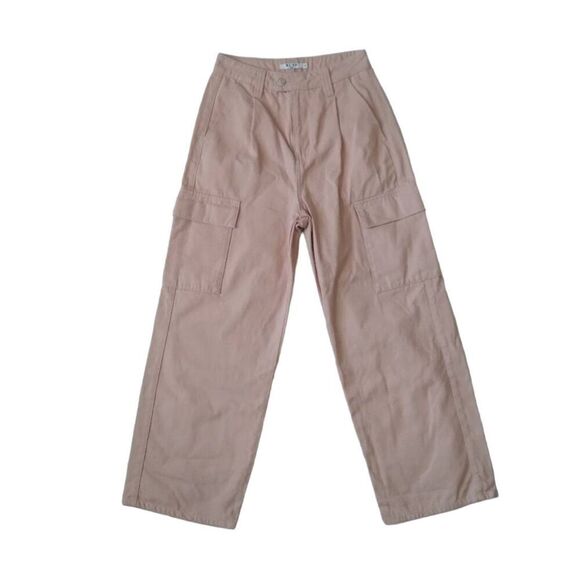 NA-KD Pants - NA-KD Wide Leg Tan Pleated Front High Waisted Cargo Style Pants Women's Size 36